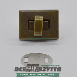 Замок на сумку поворотный 30*23мм цв. Антик