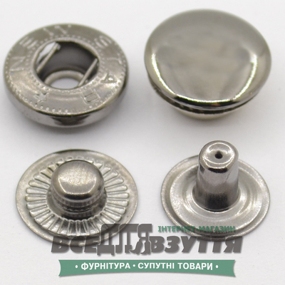 Кнопка металлическая гладкая АЛЬФА Ø 15мм цв. Темный никель