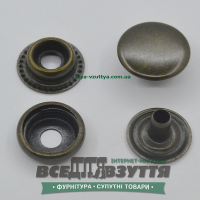 Кнопка металлическая гладкая КАППА Ø 15мм цв. Антик