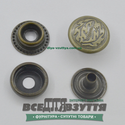 Кнопка металлическая "ЛИСТ" КАППА Ø 15мм цв. Антик